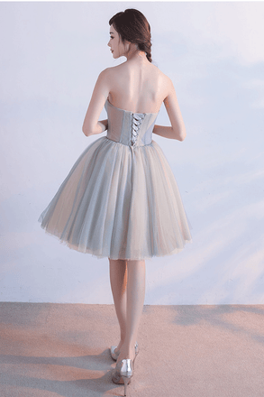 Cute Sweetheart Homecoming Dress with Flowers, Short Strapless Prom Dresses UQ1727