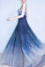 Royal Blue Straps Floor Length Ombre Tulle Prom Dress, A Line Elegant Evening Dress UQ2316