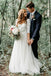 A-Line V-Neck Half Sleeves Backless Tulle Wedding Dress with Lace Appliques N2498