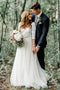 A-Line V-Neck Half Sleeves Backless Tulle Wedding Dress with Lace Appliques UQ2498