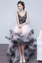High Low Princess V Neck Homecoming Dresses, Puffy Tulle Prom Dress with Ruffles UQ1920