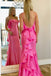 Pink Spaghetti Straps Satin Mermaid Prom Dress with Ruffles, Formal Gown UQP0120
