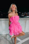 Hot Pink Strapless Tiered Short Homecoming Dress, A Line Sweet 16 Dress UQH0091