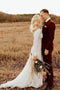 Ivory Long Sleeve Rustic Bridal Dresses Backless Sheath Beach Wedding Dress UQ2261
