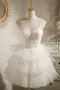 Ivory Tiered Spaghetti Straps Tulle Homecoming Dresses, Short Prom Gown UQH0108