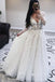 Ivory V Neck Long Sleeves Tulle Bridal Gown with Lace Appliques Wedding Dress UQW0049