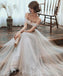 Light Gray Tulle Lace Long Prom Dress, Floor Length Off the Shoulder Formal Dresses UQ2579