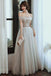 Light Gray Tulle Lace Long Prom Dress, Floor Length Off the Shoulder Formal Dresses N2579