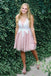 Knee Length V Neck Tulle Homecoming Gown with Lace Appliques, Cute Graduation Dress UQ2119