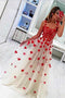 Floor Length Straps Tulle Prom Dress with Flowers, A Line Sleeveless Long Evening Dress UQ2600