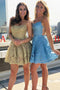 Spaghetti Strap Lace Short Homecoming Dress with Rhinestone, Backless Mini Prom Dress UQ2097