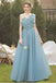 Lake Blue Straps Floor Length Chiffon Prom Gown, Long Dance Dress with Bowknot UQP0097