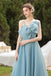 Lake Blue Straps Floor Length Chiffon Prom Gown, Long Dance Dress with Bowknot UQP0097