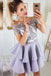 Lavender Off the Shoulder Two Layers Satin Short Homecoming Dress with Appliques N1907