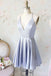 Simple Lavender Short Homecoming Dresses, Cheap V Neck Ruched Graduation Dress N1839