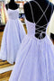 Lavender Spaghetti Strap Sparkly Prom Dress Long, Shiny Long Evening Dress UQP0010