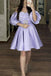 Lavender Sweetheart Satin Homecoming Dress, Short Prom Dress with Sleeves UQH0094