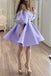 Lavender Sweetheart Satin Homecoming Dress, Short Prom Dress with Sleeves UQH0094