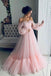 Light Pink Long Sleeves Prom Dresses, Boho Off the Shoulder Beach Wedding Dresses UQ1813