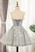 A Line Strapless Light Gray Tulle Short Homecoming Dress with Beads UQH0087
