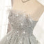 A Line Strapless Light Gray Tulle Short Homecoming Dress with Beads UQH0087