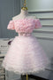 Cute Off the Shoulder Pink Homecoming Dress with Flowers, Short Prom Gown UQH0085