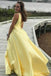Light Yellow V Neck Simple Satin Prom Dress, Cheap Formal Gown UQP0102
