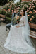 A Line Long Sleeves Lace Wedding Dress, V Neck Boho Wedding Dress UQW0065