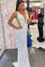 White Deep V Neck Sleeveless Mermaid Prom Evening Gown, Long Party Dress UQP0068