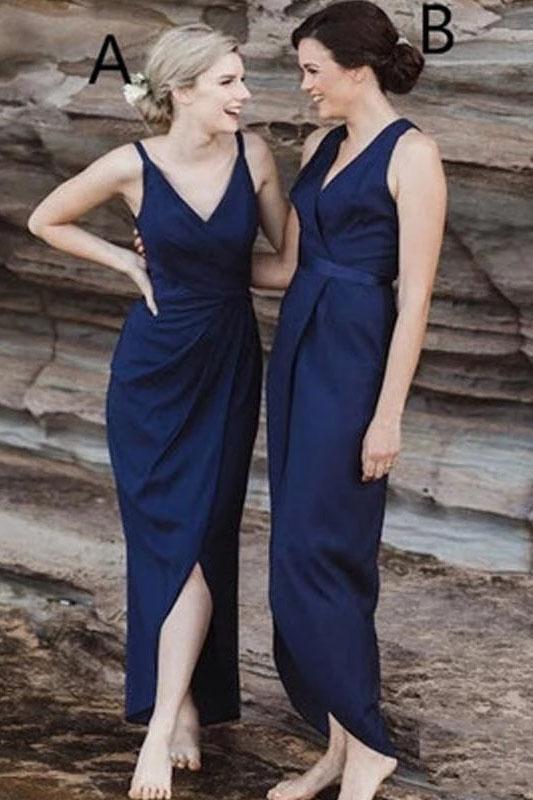 Simple Navy Blue Long Bridesmaid Dresses, Charming Hot Selling Prom Dresses UQ2369