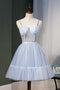 Spaghetti Strap Tulle Short Sweet 16 Dresses, A Line Sleeveless Homecoming Dress with Beads UQ1974