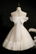 Ivory Spaghetti Straps Tulle Homecoming Dress with Appliques, Short Prom Gown UQH0137