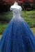 Sparkle Off the Shoulder Blue Ball Gown Prom Dresses, Puffy Tulle Quinceanear Dresses N2169