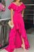 Hi-lo Off the Shoulder Long Prom Dress with Ruffles, Long Party Dress UQP0143