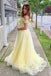 Off the Shoulder Yellow Long Prom Dresses Lace Applique Formal Evening Gown UQP0095