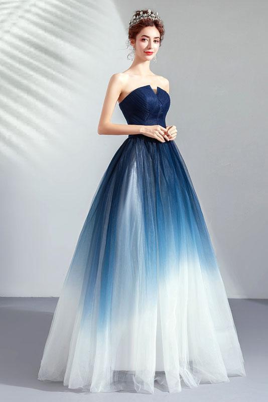 Ombre Strapless A Line Long Prom Dress, Blue Ombre Graduation Dress wi Uniquedresss Ombre Strapless A Line Long Prom Dress, Blue Ombre Graduation Dress wi Uniquedresss