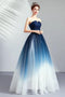 Ombre Strapless A Line Long Prom Dress, Blue Ombre Graduation Dress with Lace Up Back UQ1700