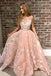 Pink Sleeveless Lace Prom Dress with Appliques, Puffy Long Graduation Dresses UQ1743