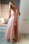 Unique Pink High Low V Neck Prom Dress, Simple Sleeveless Long Formal Dresses UQ1684