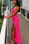 Pink Strapless Mermaid Long Prom Dress, Sequined Slit Formal Gown UQP0123