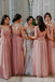Pink V Neck Floor Length Backless Bridesmaid Dress with Flowers, Long Prom Dress UQB0028