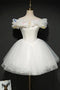 Ivory Off the Shoulder Princess Tulle Homecoming Dress, Mini Puffy Sweet 16 Dress UQ2145