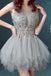 Silver Gray Tulle Scoop Unique Junior Homecoming Dress with appliques,Graduation Dress UQ2049
