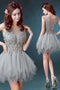 Silver Gray Tulle Scoop Unique Junior Homecoming Dress with appliques,Graduation Dress UQ2049