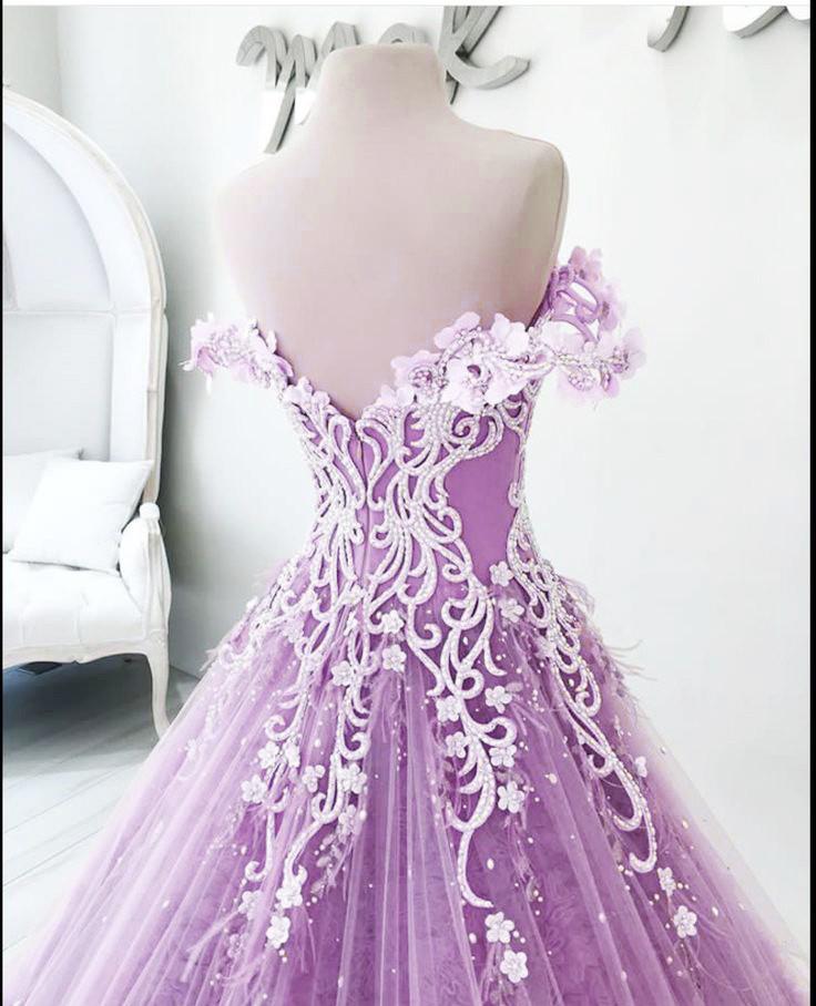 Lilac Off the Shoulder Gorgeous Long Prom Dress, Charming Formal Dress with Flowers UQ2539