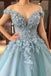 Puffy Off the Shoulder Tulle Floor Length Prom Dress with Flowers, Party Dress with Beads UQ1776