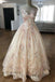 Puffy Sheer Neck Floor Length Party Dress with Flowers, Long Prom Gown with Appliques UQ1742