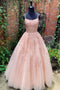 Spaghetti Straps Floor Length Tulle Prom Dress with Lace Appliques UQ2451