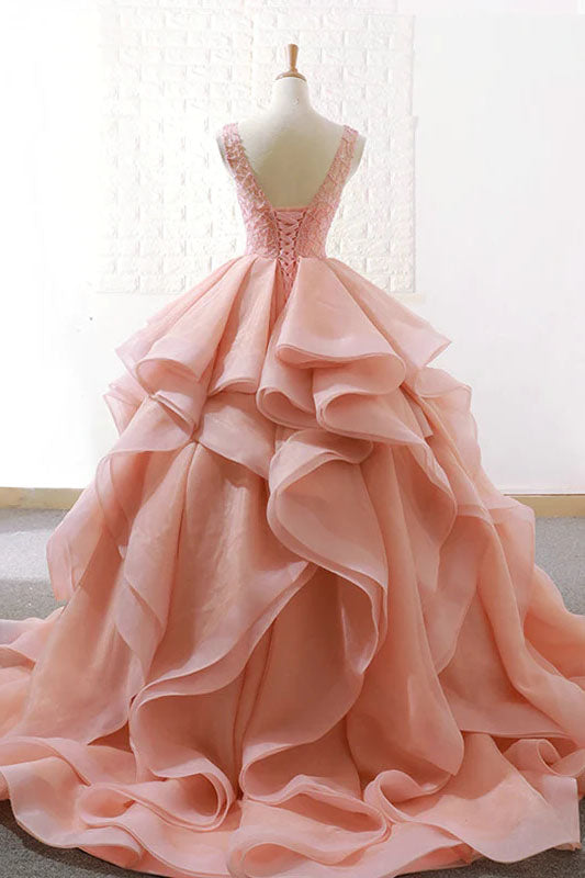 Puffy Tulle Long Prom Dress with Beading, A Line Sleeveless Party Gown UQP0185