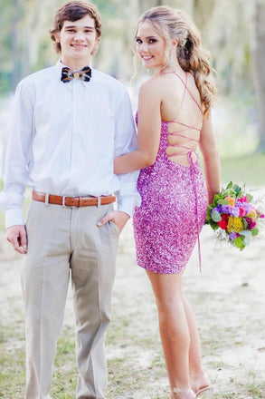 Coral Sparkly Bodycon Party Dress Spaghetti Straps Sequin Homecoming Dresses UQH0125